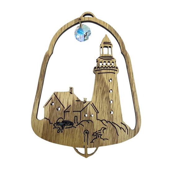 Lighthouse Handcrafted Wood Ornament With Crystal Accent 4” Christmas Laser Cut - Picture 1 of 3